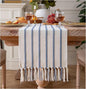 Caflife Boho Table Runner 60 Inchs Long Blue and Beige, Cotton and Linen Woven by Caflife
