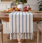 Caflife Boho Table Runner 72 Inchs Long Blue and Beige, Cotton and Linen Woven by Caflife