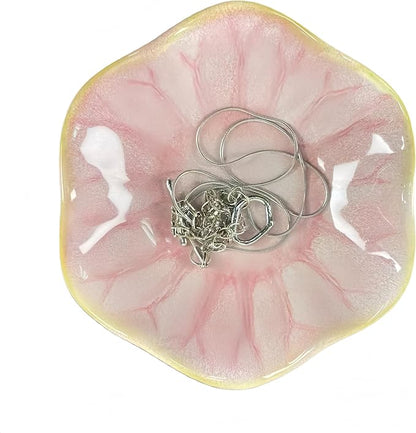 Jewelry Dish Tray - Ceramic Trinket Tray for Rings, Keys, Earrings | Decorative Key Bowl for Women, Gift for Friends, Sisters, Daughter, Mother, Lotus leaf shap, Jewelry Trays (Pink)