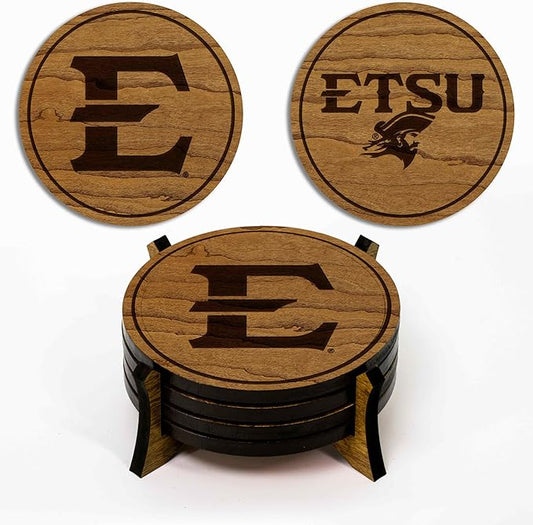 LazerEdge East Tennessee State Buccaneers Wooden Coaster Set - Cherry Wood - Officially Licensed Product - 4-Pack