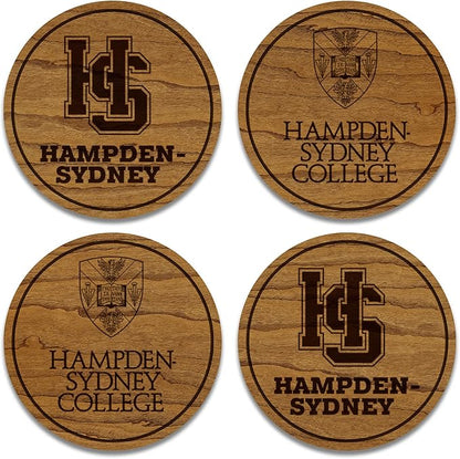LazerEdge Hampden Sydney Tigers Wooden Coaster Set - Cherry Wood - Officially Licensed Product - 4-Pack