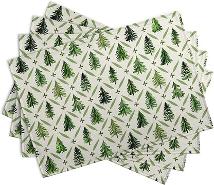 Sage Green Pine Tree Christmas Placemats Set of 4 Xmas Farmhouse Rustic Style Print Place Mat Seasonal Winter Holiday Linen Table Mats for Indoor Outdoor Kitchen Dining Party Decor