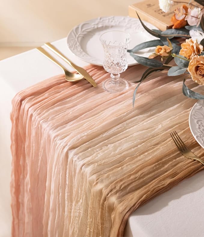 Vitalizart Cheesecloth Table Runner Pink Nude White 10ft Gauze Boho Rustic | by Vitalizart