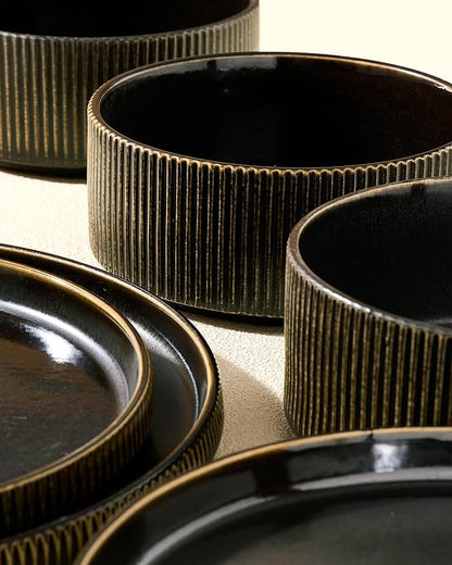 Ceramic Plates & Bowls Sets for 6, Handmade Reactive Glaze | Black Gold - Image 4