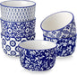 vancasso Selene 8 oz Ceramic Ramekins Set of 6, Large Capacity Oven-Safe Baking Cups for Soufflés, Snack Serving, Desserts, Blue and White Serving Bowls