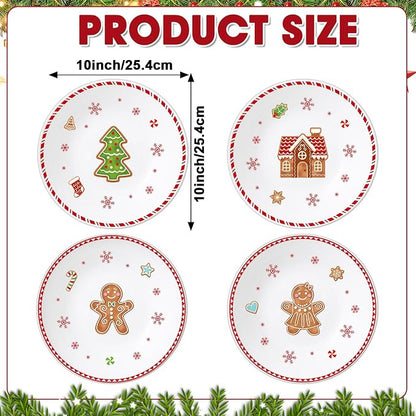 4 Set 10 Inch Christmas Dinner Plates Melamine Christmas Gingerbread Man - Image 2