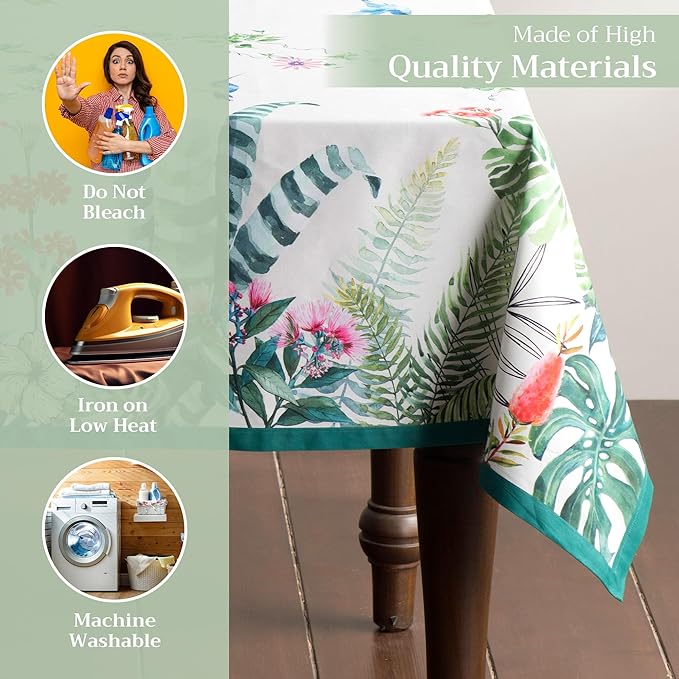 Maison d' Hermine Table Cloth Rectangle Table 100% Cotton 60 x 90 Inches Tablecloth Reusable Decorative for Dining Room Farmhouse Home Valentines Day Decorations Spring Summer - Tropiques