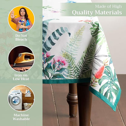 Maison d' Hermine Table Cloth Rectangle Table 100% Cotton 60 x 90 Inches Tablecloth Reusable Decorative for Dining Room Farmhouse Home Valentines Day Decorations Spring Summer - Tropiques