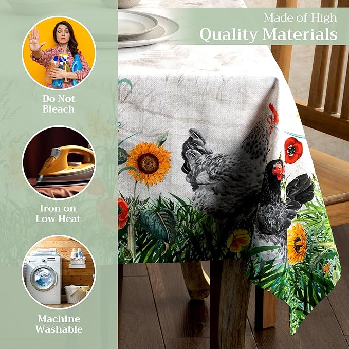 Maison d' Hermine Table Cloth Square Table 100% Cotton 60 x 60 Inches Tablecloth Reusable Decorative for Dining Room Farmhouse Home Valentines Day Decorations Spring Summer - Basse Cour