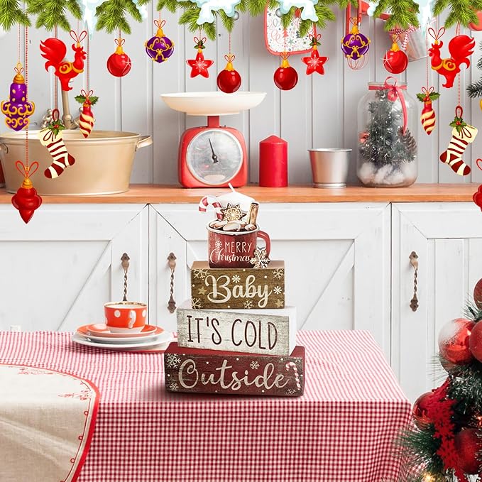 Moucuny 4 Pcs Christmas Table Decor Wooden Hot Cocoa Decoration Christmas - Image 6