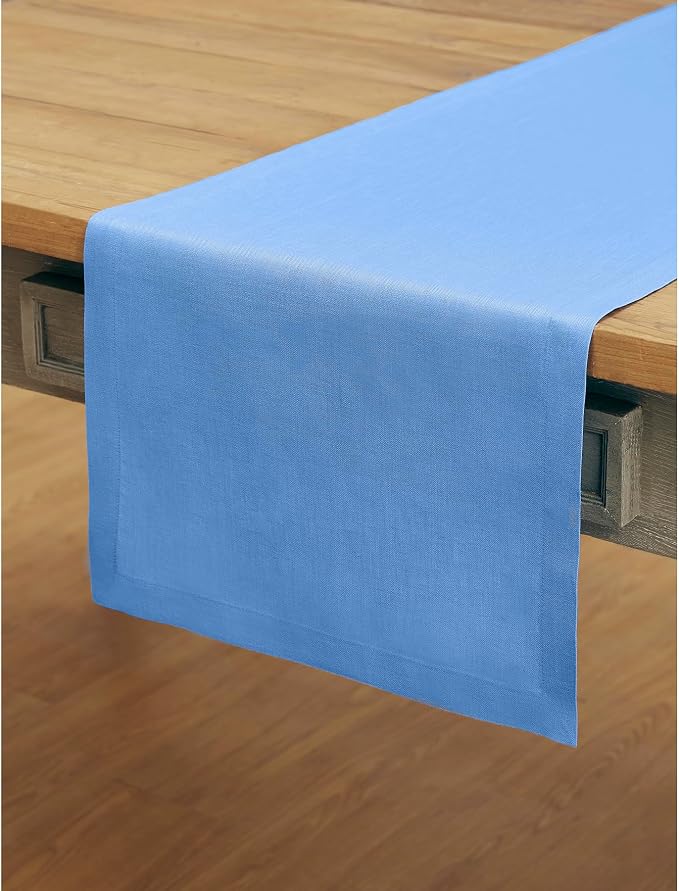 Solino Home 100% Pure Linen Table Runner Provence Blue, Fete 14 x 72 in | Table - Image 2