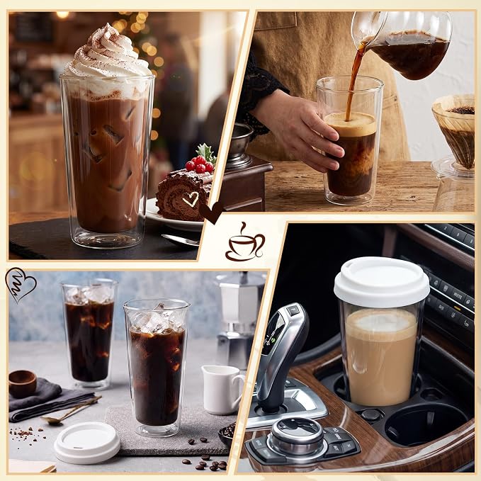 Honeydak 2 Pack 16 oz Double Walled Glass Coffee Mugs - Image 4