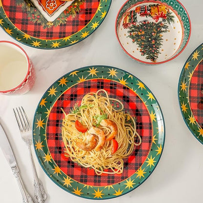 Dinner Plates Set of 6, 10 Inch Ceramic Plates, Christmas Dishes for Dinner Party Holiday Occasions, Microwave And Dishwasher Safe