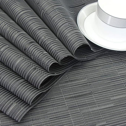 Wedge Shaped Placemats for Round Kitchen Table Woven Vinyl Non Slip Plastic Washable Table Mats Set of 4（Black）