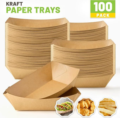 ZORRITA Extra Large Paper Food Trays, 5 LB, 100 Pack | Disposable, Kraft Paper - Image 3