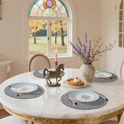 homing 15 Inch Round Cloth Placemats Set of 6, Cotton Linen Blend Washable Table Mats, Farmhouse Dining Place Mats for Indoors & Outdoors, Easy to Clean, Dark Grey