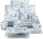 MALACASA Dinnerware Sets for 6, 30 Piece Porcelain Plates and Bowls Sets, Square Dish Set with Dinner Plate and Bowl, Cup and Saucer, Blue Dishes Dinnerware Set, Modern Dishware Sets, Series Flora