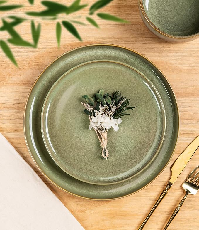 Ceramic Dinnerware Set for 8, 24-Piece Plates and Bowls Set | Handmade Reactive - Image 3
