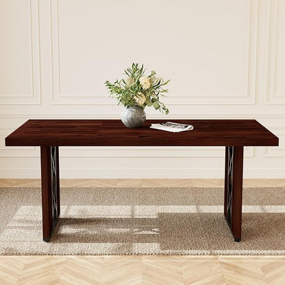 70.8" Farmhouse Dining Table for 6 People, Large Rectangle Kitchen Table with Heavy Duty Legs, Industrial Dining Room Furniture for Dinner, Walnut