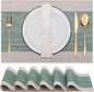 Winknowl Placemats, Set of 6 Heat Resistant Stain Resistant Woven Vinyl Insulation Place mats, Durable Washable Elegant Table Mats for Dining (Striped Green)