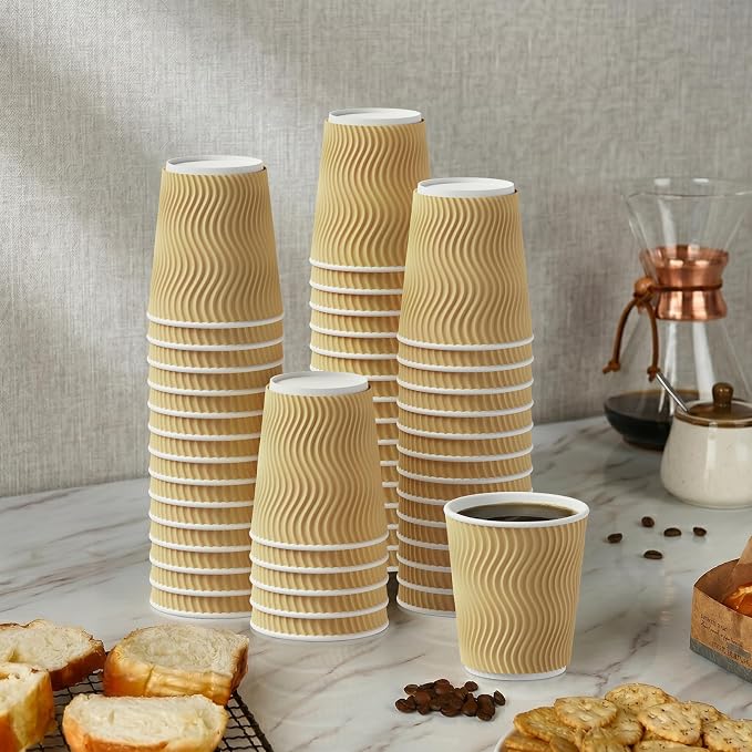 120 Count 8 oz Coffee Cups, Insulated Ripple Wall Paper Hot Cups, Leak-Proof - Image 6