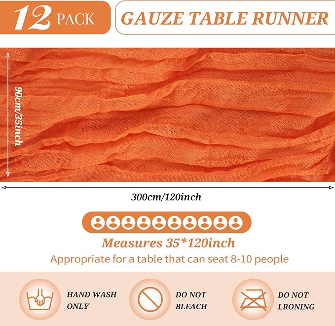YMHPRIDE 12 Pack Cheesecloth Table Runner 35x120in Orange Table Runner | Boho - Image 2