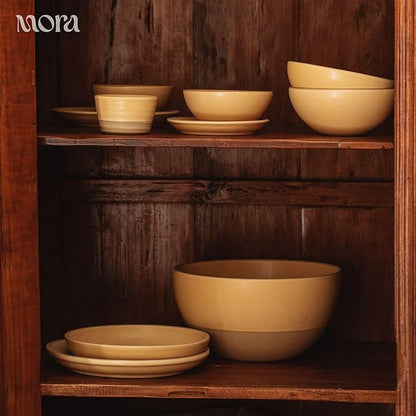 MORA Medium Plates Set of 4, 8.5 inch Ceramic Pottery Salad Plates - Microwave, Oven and Dishwasher Safe - Merrigold