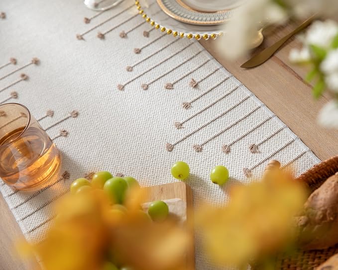 Boho Table Runner 13 x 90 Inch Long Natural Cotton Woven Runner - Image 5