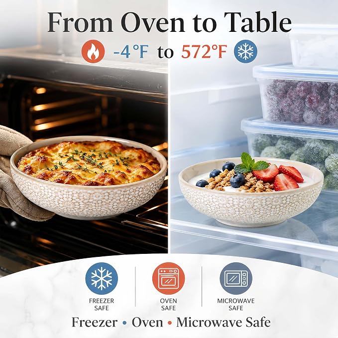 8" Ceramic Pasta Bowls, 22 Oz Serving Bowls Set of 4, Porcelain Shallow Soup - Image 5