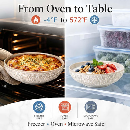 8" Ceramic Pasta Bowls, 22 Oz Serving Bowls Set of 4, Porcelain Shallow Soup - Image 5