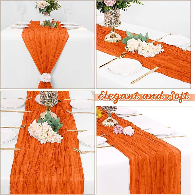 8 Pack Orange Cheesecloth Table Runners 20x120 Inch Gauze Table Runner 10FT - Image 4