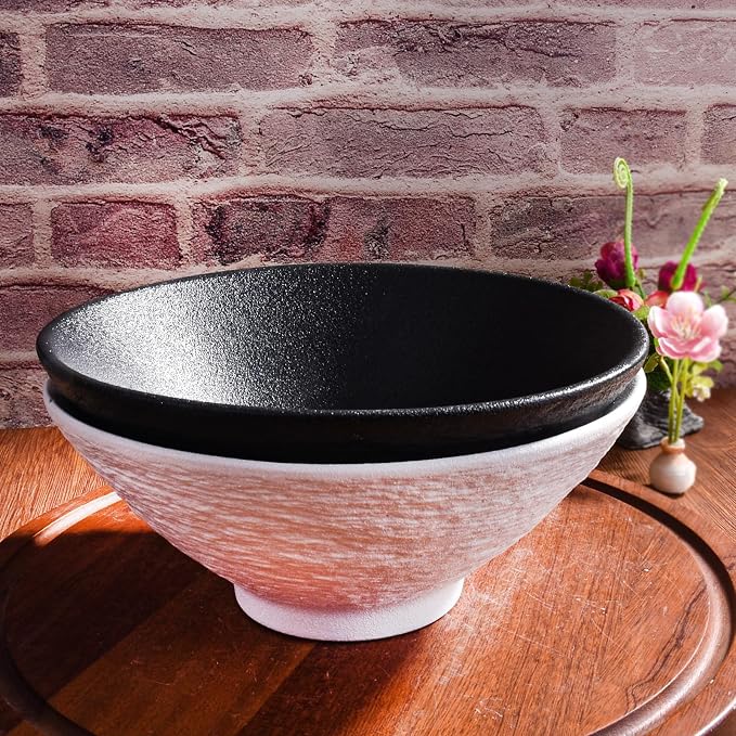 Ceramic Ramen Bowl Set of 2, 8-Inch Large Soup Bowls, Textured Glazed Porcelain - Image 2