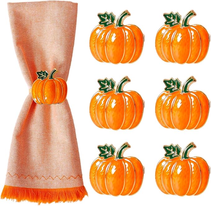 wonlex Pumpkin Napkin Rings Set of 6, Fall Napkin Rings Holder, Metal Napkin by wonlex