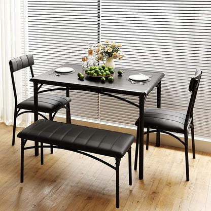 Dining Table Set for 4, Rectangular Kitchen Table and Chairs Set of 4 for Small Spaces, Modern Dining Room Table Set with Upholstered Bench and 2 Chairs, Space Saving Dining Furniture for Apartments