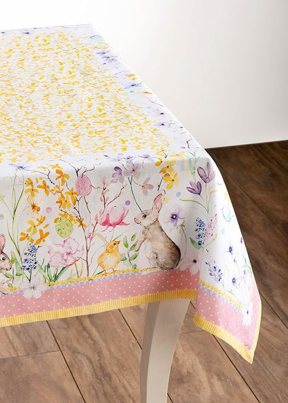 Maison d' Hermine Table Cloth Square Table 100% Cotton 54 x 54 Inches Tablecloth Reusable Decorative for Dining Room Farmhouse Home Valentines Day Decorations Spring Summer - Easter Zest