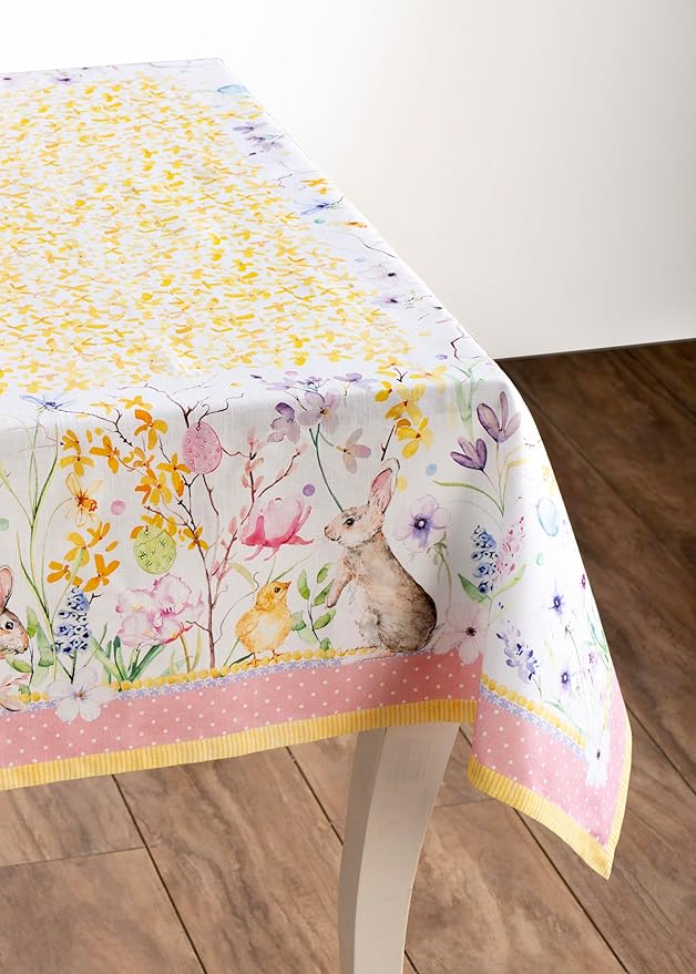 Maison d' Hermine Table Cloth Square Table 100% Cotton 60 x 60 Inches Tablecloth Reusable Decorative for Dining Room Farmhouse Home Valentines Day Decorations Spring Summer - Easter Zest