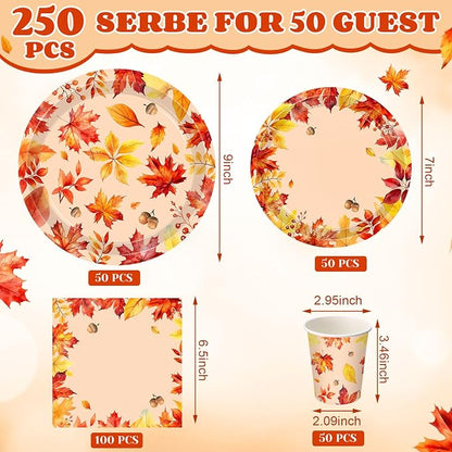 Funnymoom 250 Pcs Fall Thanksgiving Party Decorations Serves 50 | Plates - Image 2
