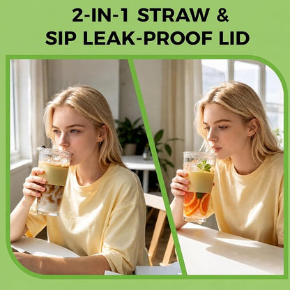 Birity 16oz Glass Cup with Lid and Glass Straw, Reusable Iced Coffee Cups - Image 3