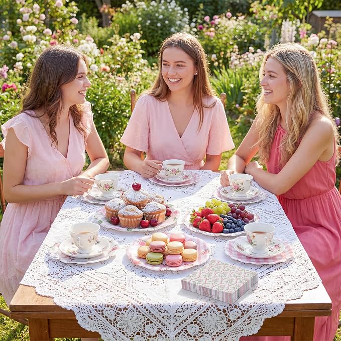 NatNarr 50 Set Pink Floral Plates and Napkins Fancy Tea Party Decor | 9" Floral - Image 5