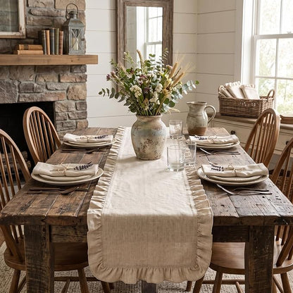 6 Pcs Neutral Beige Ruffled Table Runner, 13 x 72 Inch | Linen Kitchen Dining - Image 6