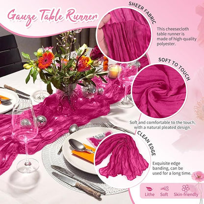 Showgeous 4 Pack Fuschia Cheesecloth Table Runner, 17 x 108 Inches | Boho - Image 3