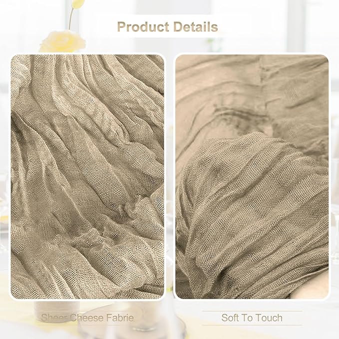 1 Pack Khaki Cheesecloth Table Runner 35x120 Inch 10Ft Rustic Gauze Cheese - Image 2