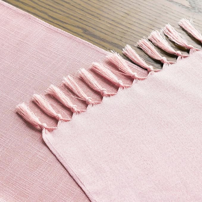 Artoid Mode Blush Pink Tassel Table Runner, Linen Blend Rustic Farmhouse Style - Image 4