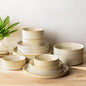 TheTerra Ceramic Dinnerware Sets with Pasta Bowls for 4, 16 Pieces Porcelain Lightweight Speckled Plates and Bowls Sets, Scratch Resistant Dish Set, Oven & Microwave & Dishwasher Safe, Cappuccino