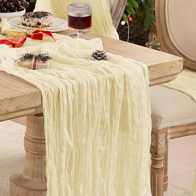 6 Pack Beige Cheese Cloth Table Runner 120 Inch Boho Rustic Gauze 10 FT by Playieer