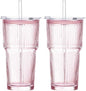 20oz Iced Coffee Cups with Lids, Ribbed Glass Cups with Lids and Straws | Thick by GOSCHE