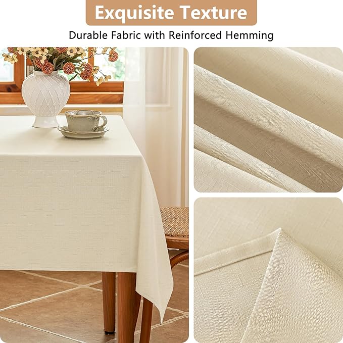 Fabric Beige Rectangle Tablecloth for 6 Foot Rectangular Table Faux Linen Textured Water & Spill Resistant Table Cloth Washable for Dining Kitchen Party 60 x 84 Inch