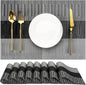Placemats Set of 8, Vinyl Woven Place Mats Indoor Set of 8 Washable Wipeable PVC Table Mats Heat-Resistant Non Slip Plastic Placemat for Kitchen Dining Outdoor Table (Gray Black, Set of 8)