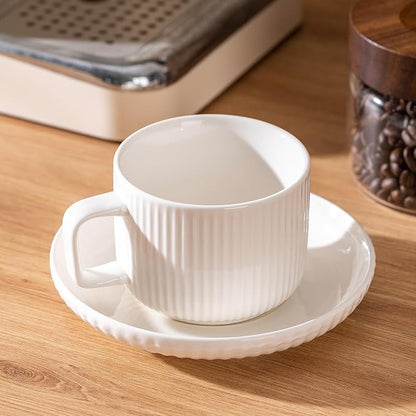 Ceramic Coffee Mug with Saucer, 8oz Glossy Porcelain Tea Cup Set, Modern - Image 4