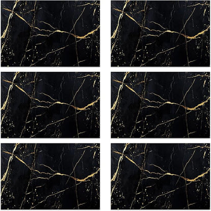 Table Placemats Set of 6 Abstract Black Marble Texture Place Mats Washable Kitchen Dining Linen Table Mats Stain Heat, for Home Party Indoor 12x18 in